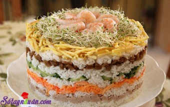 Cách làm tháp cơm sushi 8 tầng lạ, ngon, dễ làm