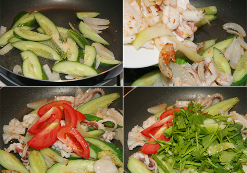 Cách xào mực với rau củ thập cẩm