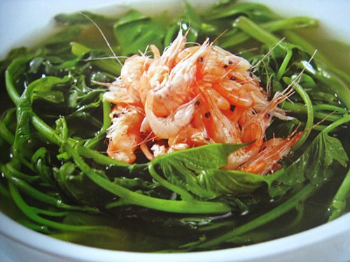 Canh đọt khoai lang nấu tép đồng