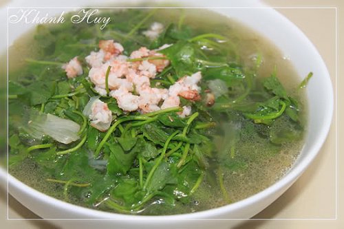 Canh rau má nấu tôm tươi món canh làm dịu nắng hè