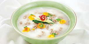 Cháo thịt bò trứng muối