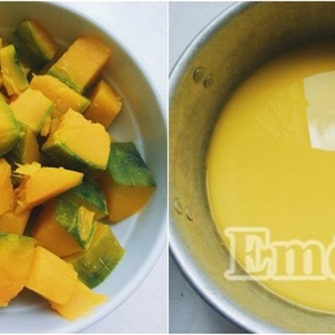 Cách làm chè bí đỏ cốt dừa mix trân châu trà xanh