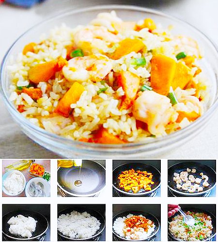 Cơm rang tôm, bí ngô