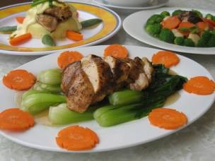 Gà nướng rau cải thìa