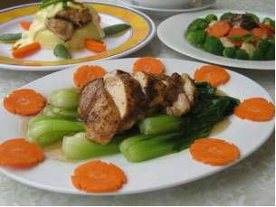 Gà nướng rau cải thìa