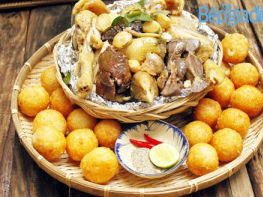 Gà ta hấp tỏi xôi chiên