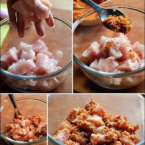 Cách làm gà tẩm đậu phộng xiên que