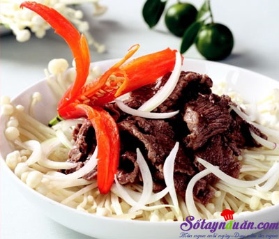 Giòn giòn nấm kim châm xào thịt bò