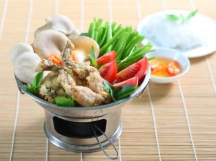 Lẩu ếch chiên giòn