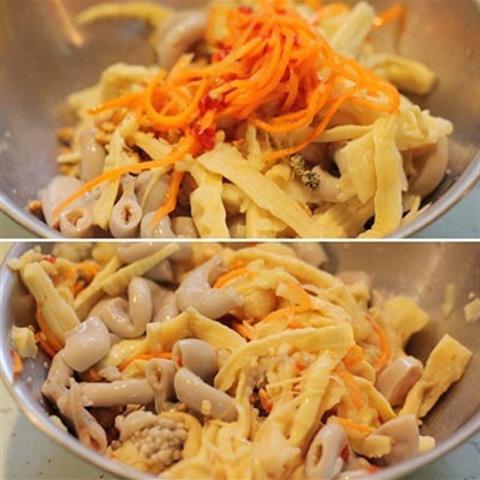 Cách làm lòng heo trộn măng tươi