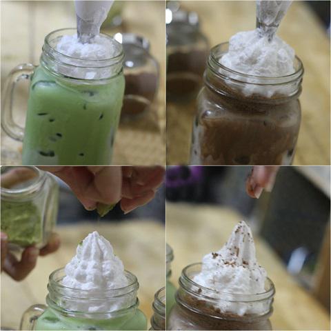 Cách làm matcha đá và cacao kem sữa