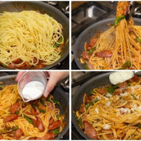 Cách làm mì Ý xào xúc xích