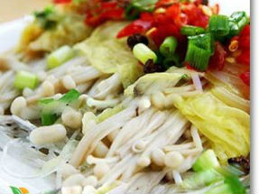 Miến xào bắp cải, nấm kim châm