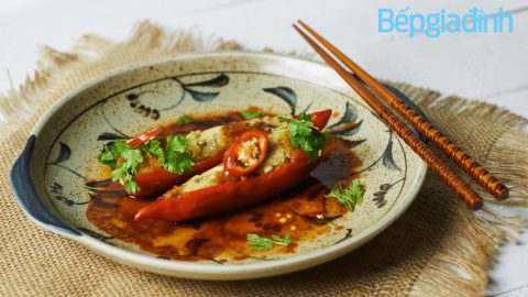 Món chay: Ớt sừng nhồi khoai lang hấp nước tương