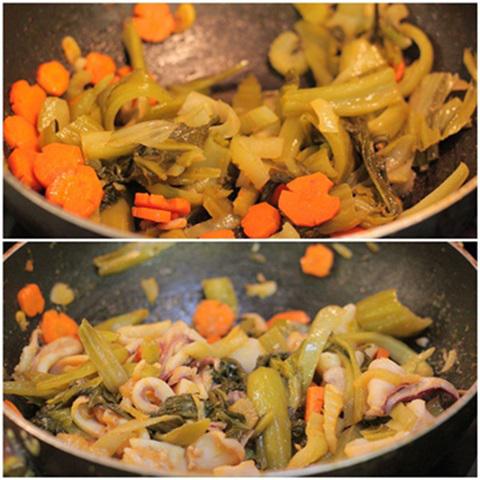 Cách làm mực xào dưa cải