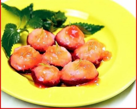 Nấm đông cô nhồi tôm hấp chua ngọt