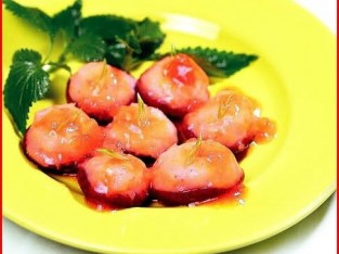 Nấm đông cô nhồi tôm hấp chua ngọt