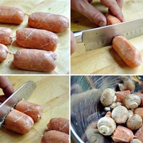 Cách làm nấm mỡ xiên xúc xích nướng
