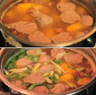 Ngọt thơm canh bí đỏ bò viên