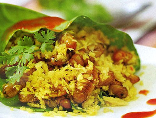 Nhộng tằm chiên xù