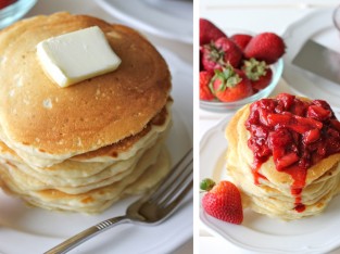Pancake ăn kèm mứt dâu tây cho bữa sáng tuyệt ngon