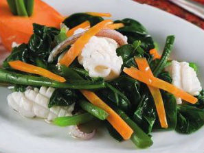 Rau mùng tơi xào mực