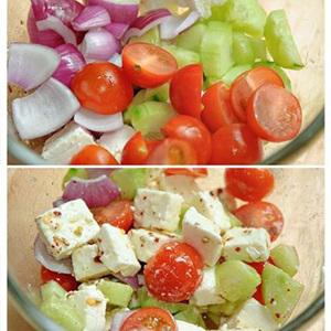 Cách làm salad Feta Kabobs xiên que