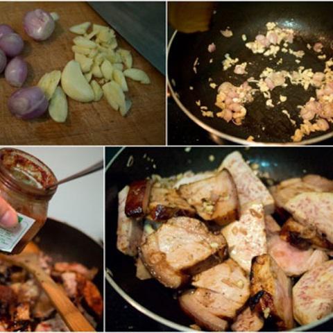 Cách làm thịt ba chỉ khoai môn hấp chao