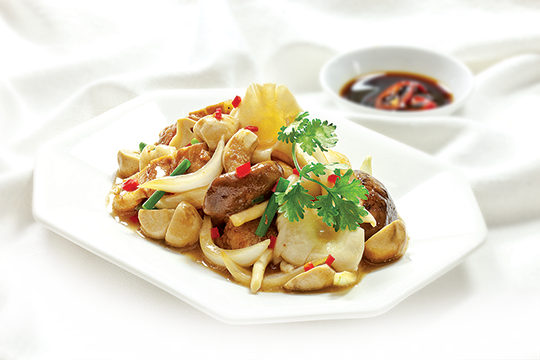 Thịt ba rọi xào nấm