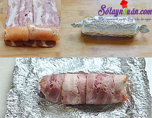 Thịt xông khói cuộn gà nướng thơm ngon