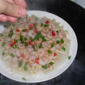 Cách làm tôm nấm trộn miến hấp nước tương