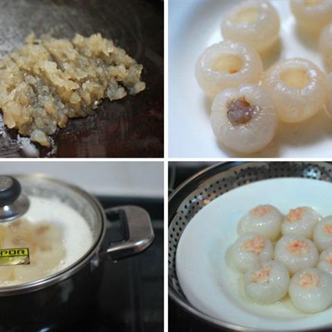 Cách làm vải nhồi tôm hấp