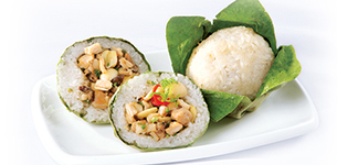 Viên xôi gà bọc lá sen