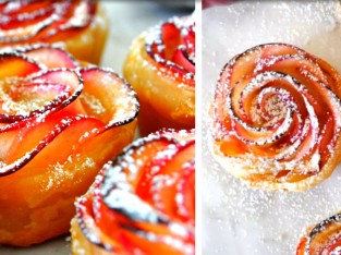 Xếp táo thành hoa hồng đẹp tuyệt