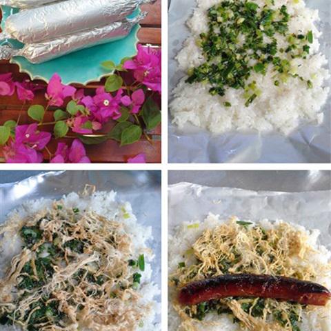 Cách làm xôi nướng cuộn lạp xưởng